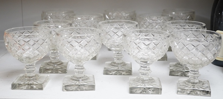 A set of twelve large Voneche square based wine glasses, 13cm tall. Condition - fair to good, several minor chips